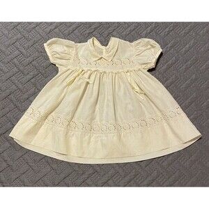 Vintage Carol Joy Pleated Eyelet Lace Off White Infant Baptism Dress